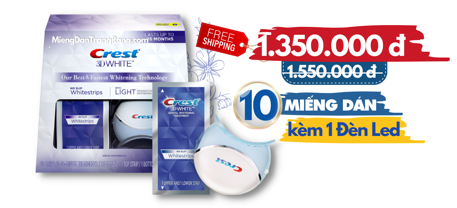 Miếng dán trắng răng Crest 3D Whitestrips kèm đèn led