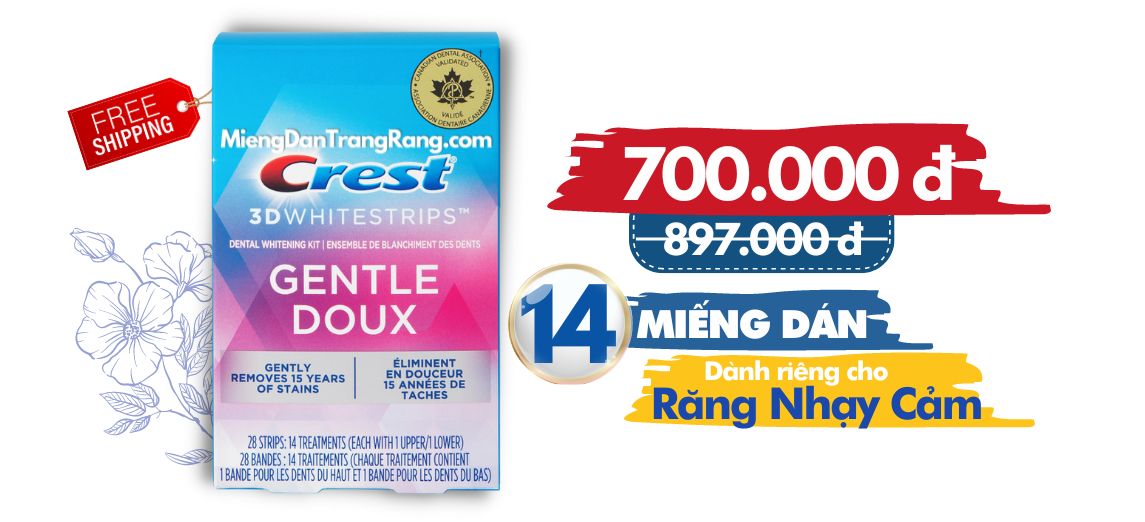 Miếng dán trắng răng Crest 3D White Gentle Doux