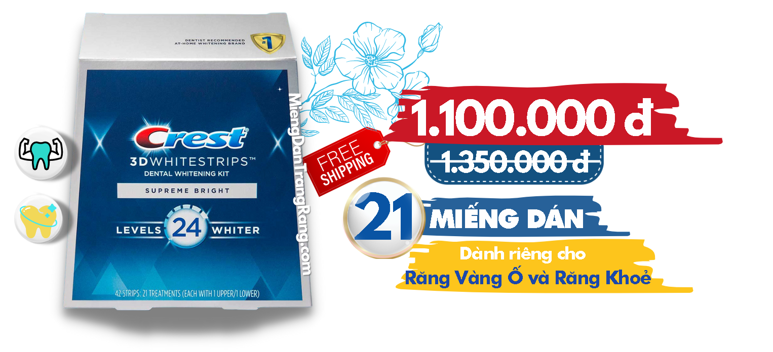 Miếng dán trắng răng Crest 3D Whitestrips Supreme Bright